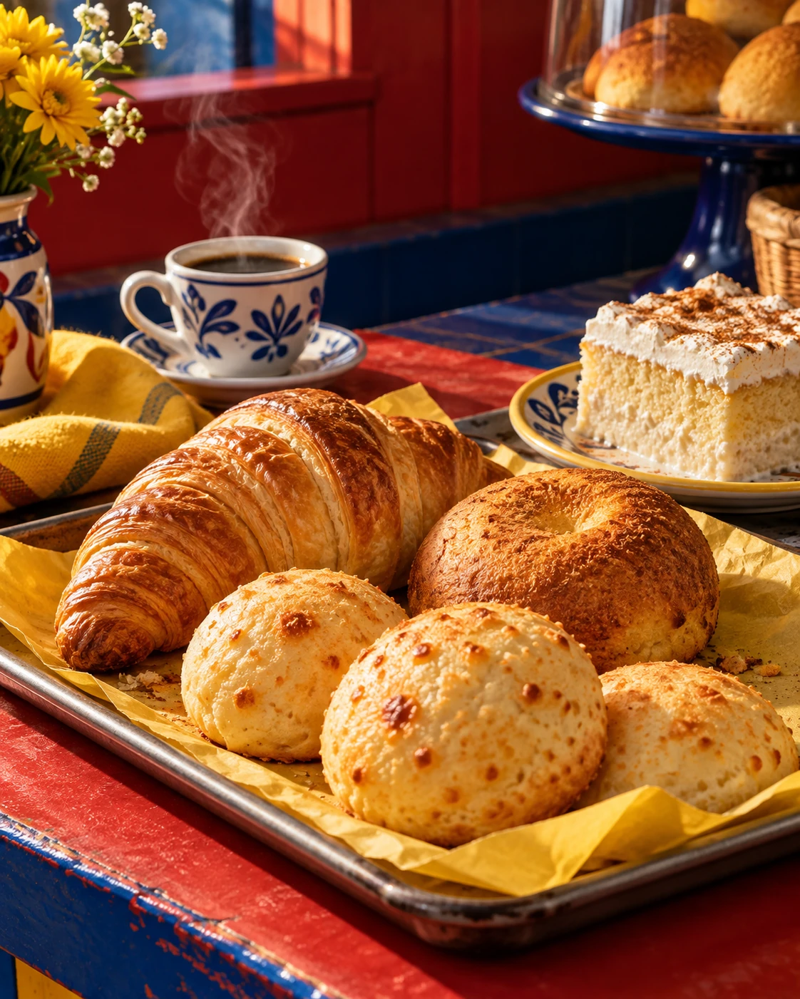 Illustrative bakery still life — original artwork, not exact El Cafetal inventory or premises.
